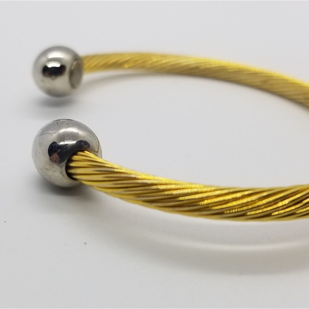 Golden tone twist silver ball bracelet cuff‎